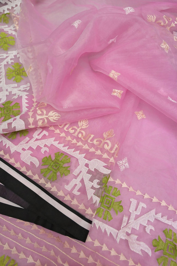 Pink Color Muslin Jamdani with Embroidery Work