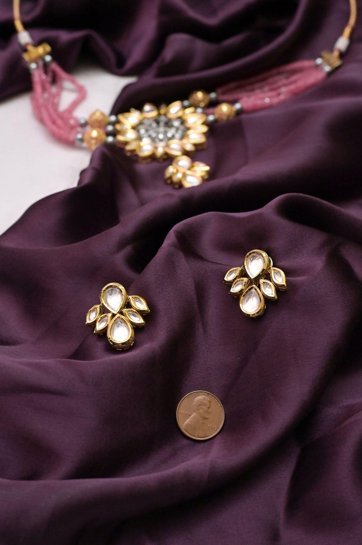 Pink Color Pure Kundan Embossed Choker Necklace Set with Backside Meena Work