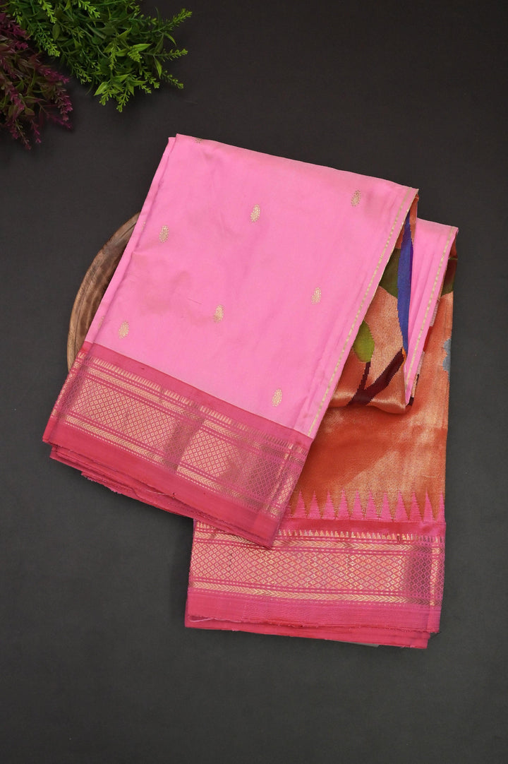 Pink Color Pure Yeola Paithani Saree with Munia Design and Allover Buti Work