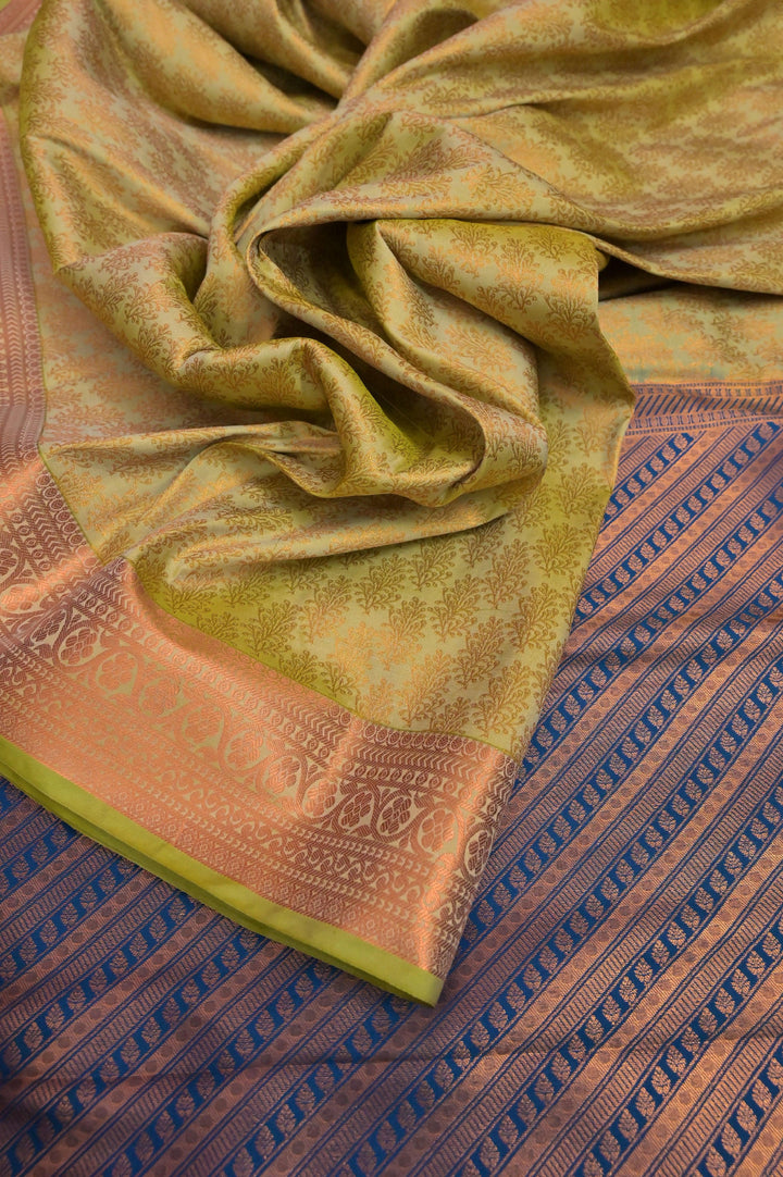 Pista Green Color South Silk with Jaal Copper Zari Work