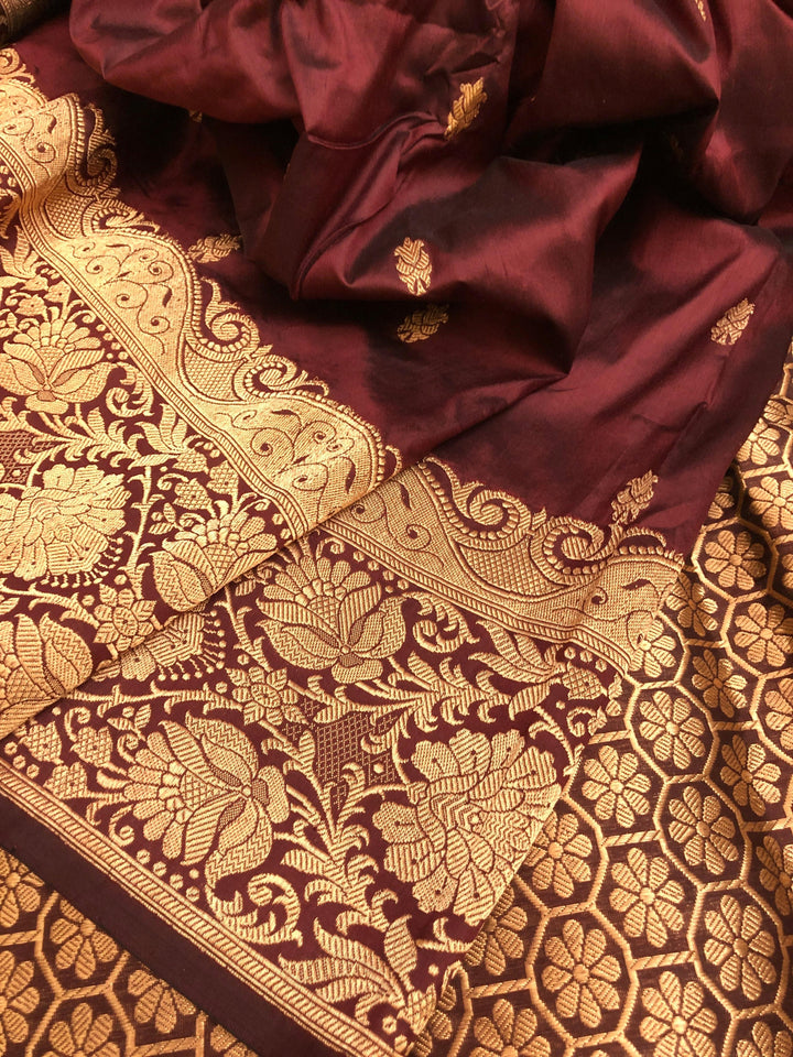 Port Wine Color Katan Banarasi Saree