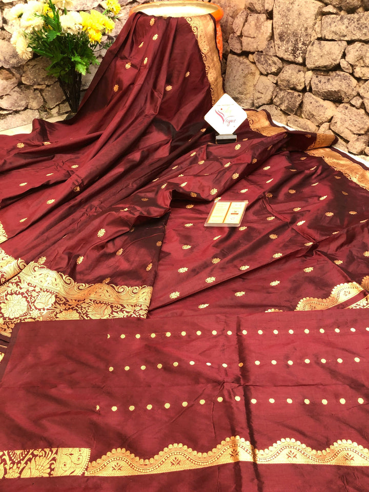 Port Wine Color Katan Banarasi Saree