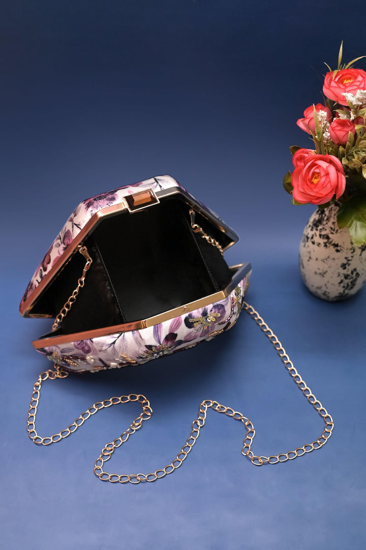 Powder Pink Color Botua Clutch with Digital Print and Embroidery