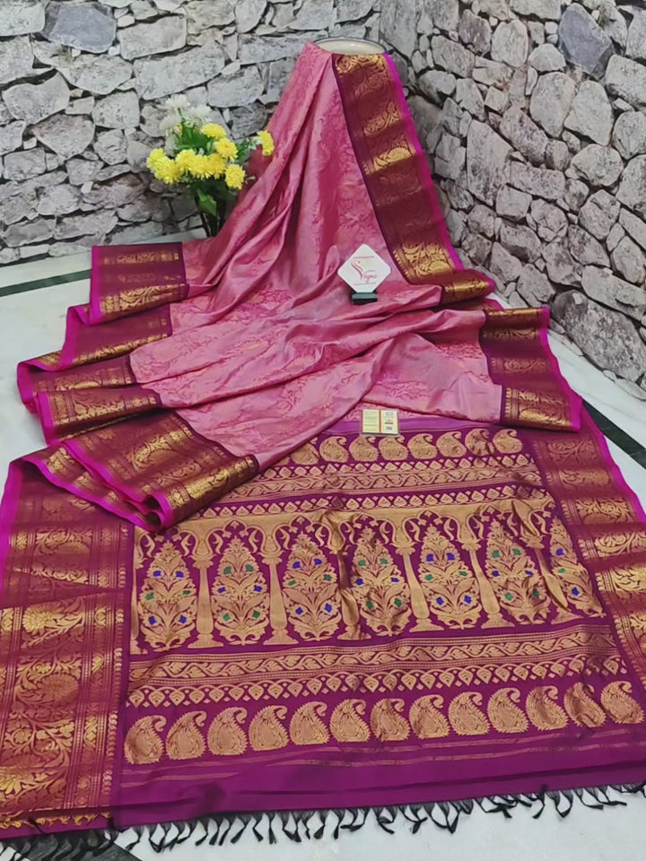 Pink Brocade Gadwal Silk Saree