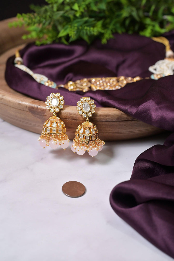 Pure Brass Metal Kundan Choker Necklace Set with Lateral Pendant