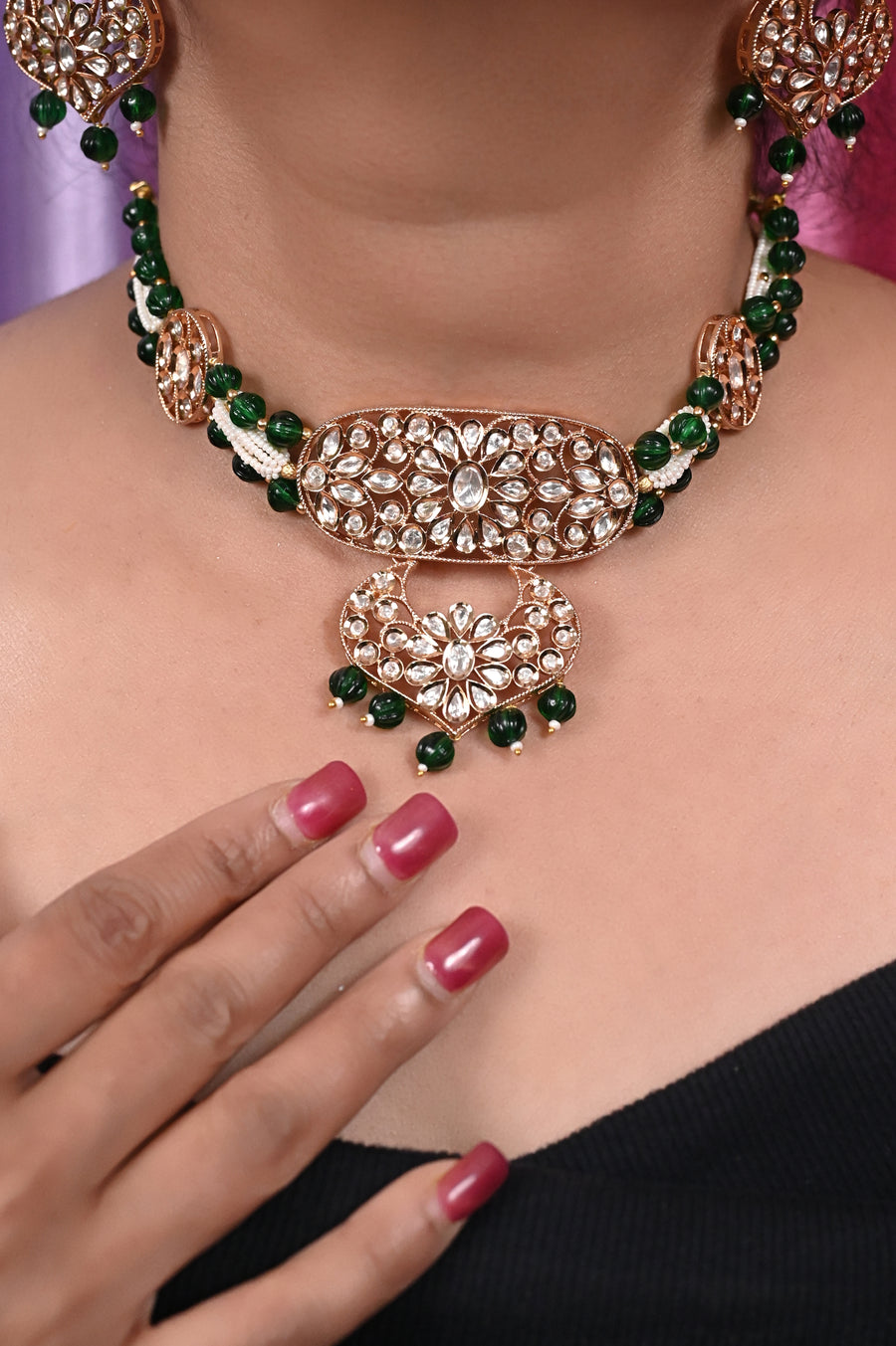 Pure Brass Metal Kundan Choker with Stone Work