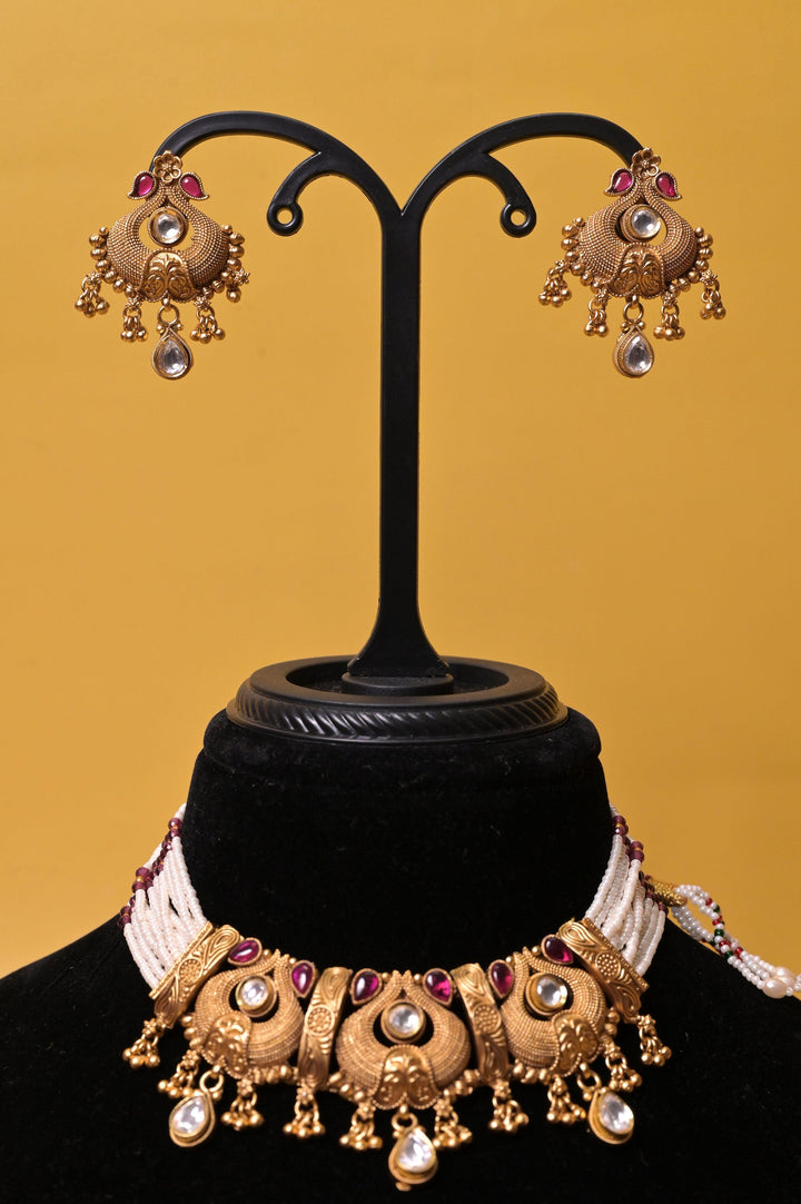 Pure Copper Rajwadi Platting Shelley Necklace with Monalisa Stone