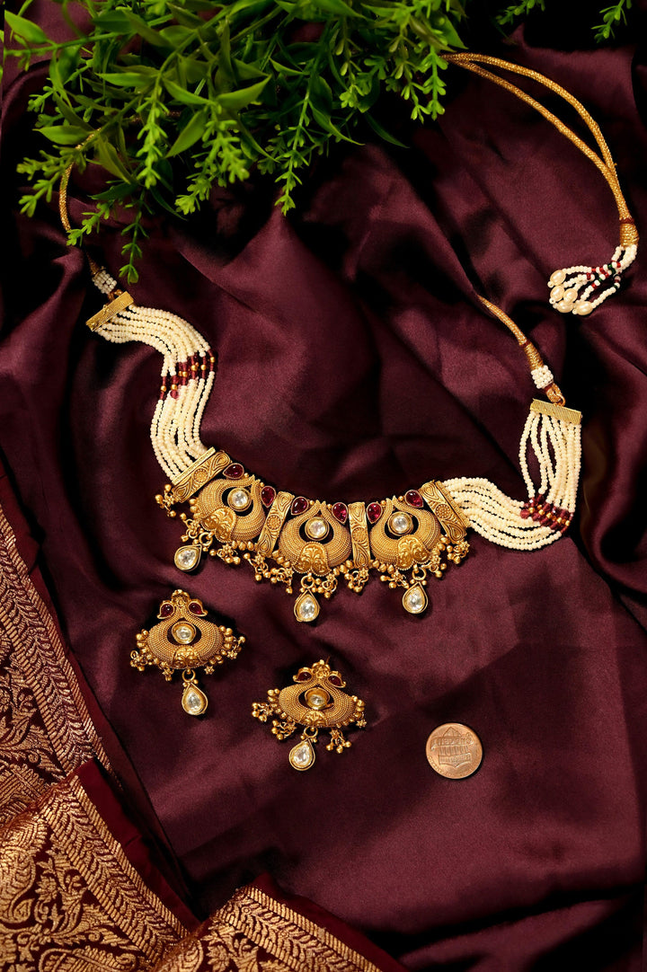 Pure Copper Rajwadi Platting Shelley Necklace with Monalisa Stone