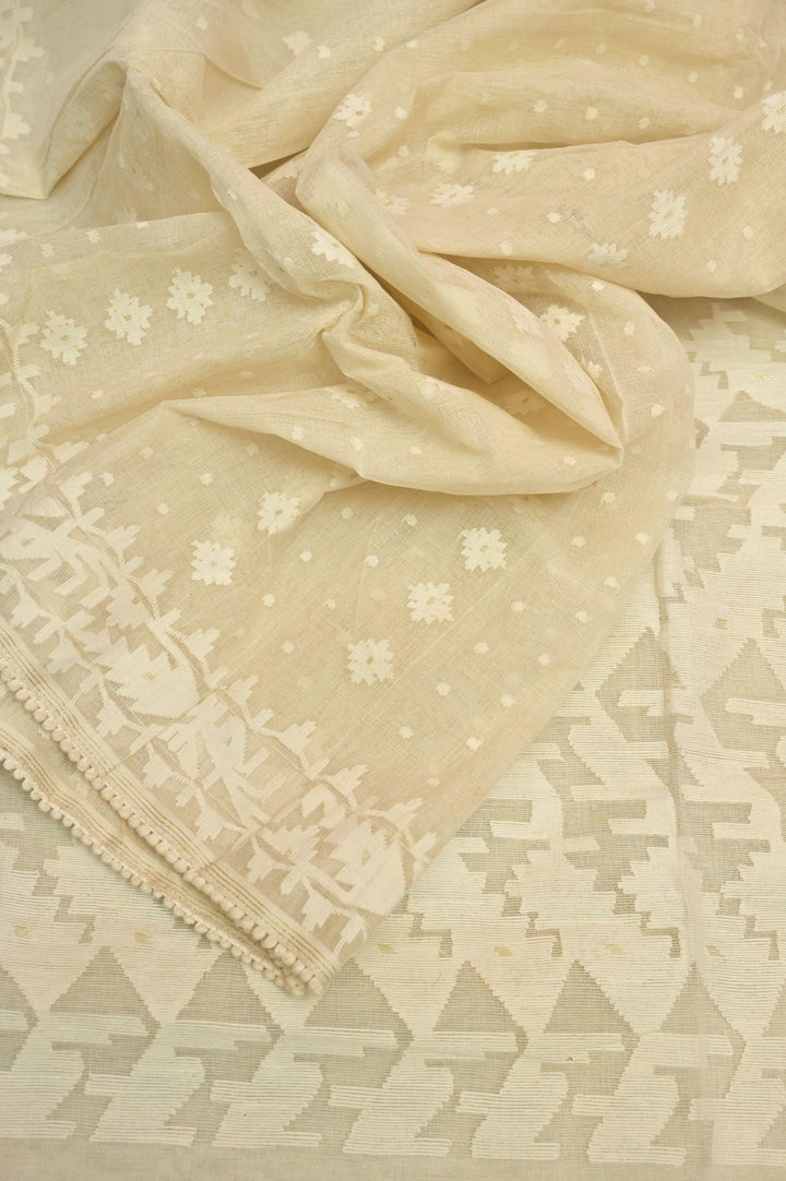 Pure Offwhite Color Bangladeshi Jamdani with Lace Border