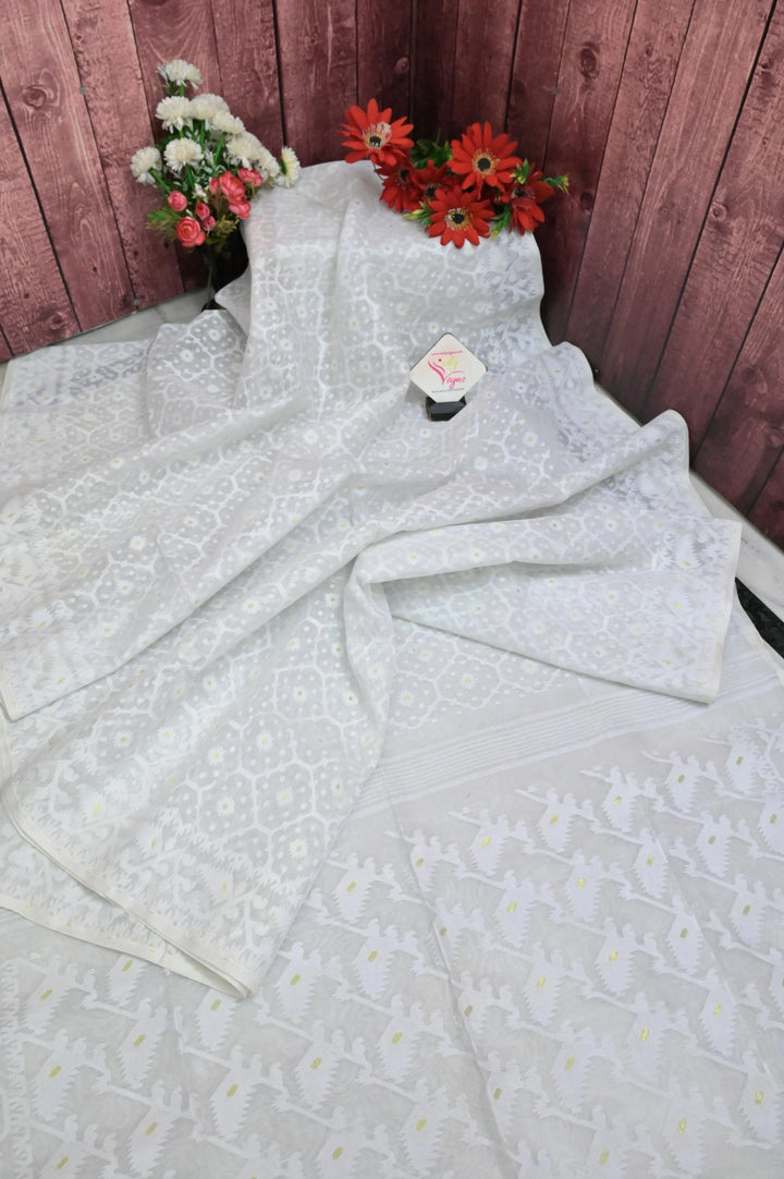 Pure Paper White Color Jamdani Saree