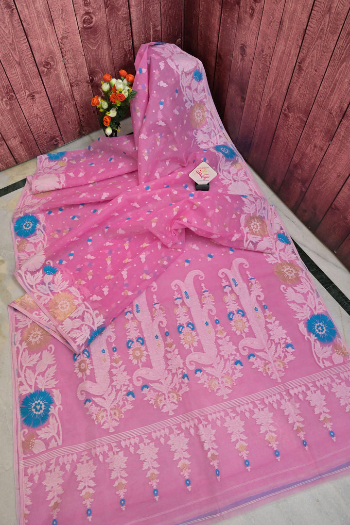 Pure Pink Color Jamdani Saree
