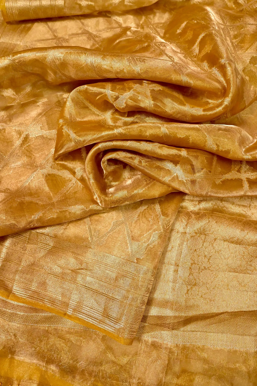 Pure Tissue Silk Saree in Golden Shimmer Color with Allover Jaal Work
