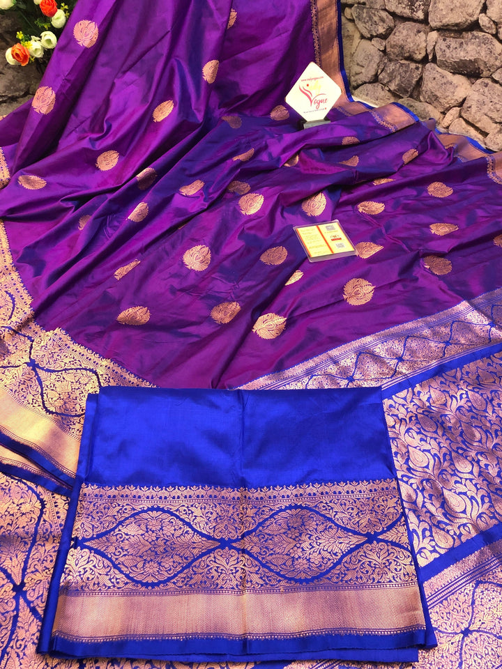 Purple and Blue Color Pure Katan Banarasi Silk Saree