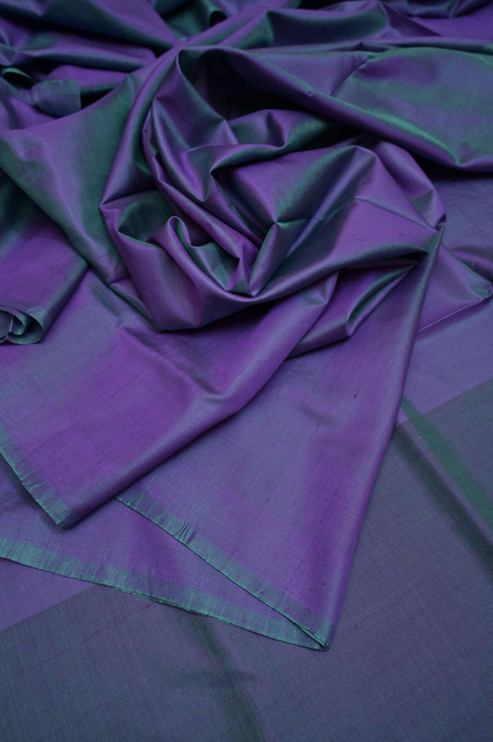 Purple and Magenta Color Dual Tone Pure Bishnupur Silk Saree with Printed Blouse Piece