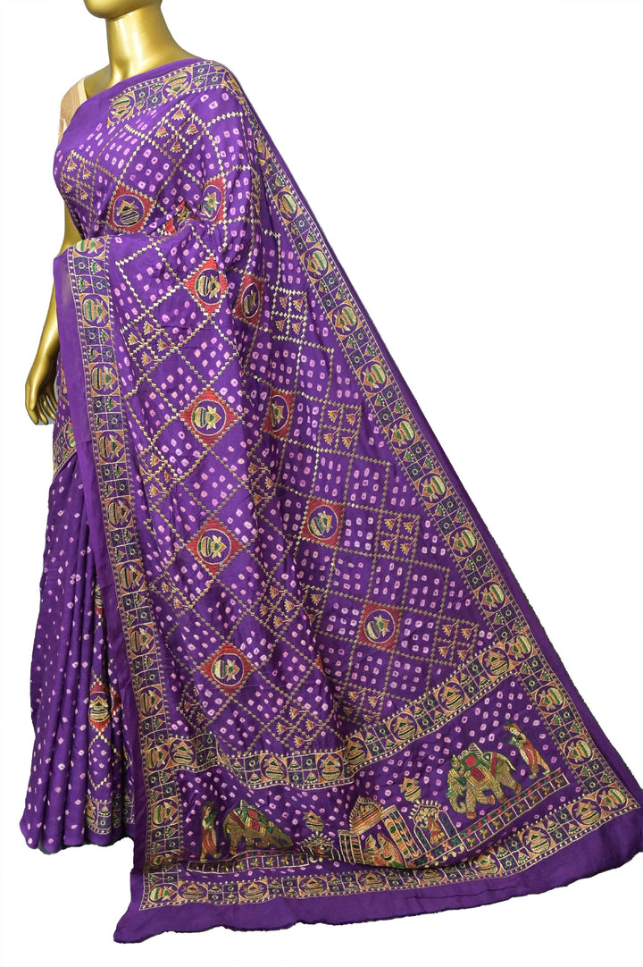 Purple Color Ghazi Silk Gharchola Saree with Hand Bandhani Work