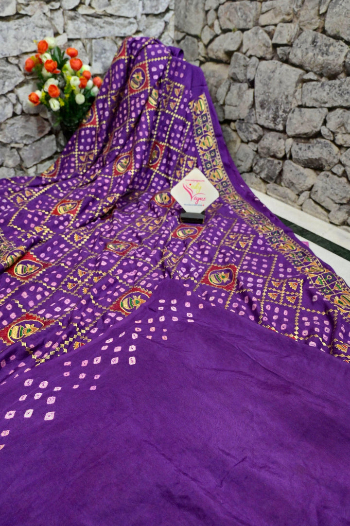 Purple Color Ghazi Silk Gharchola Saree with Hand Bandhani Work