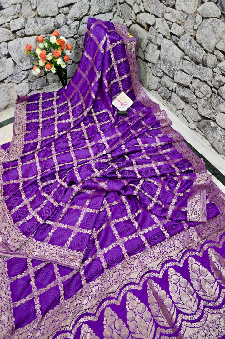 Purple Color Mashru Banarasi Silk Saree with Zari Work