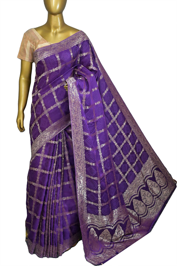 Purple Color Mashru Banarasi Silk Saree with Zari Work