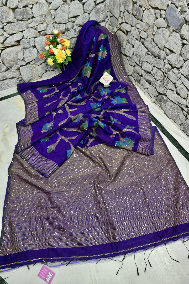 Purple Color Matka Handloom Saree with Sequin Weaving