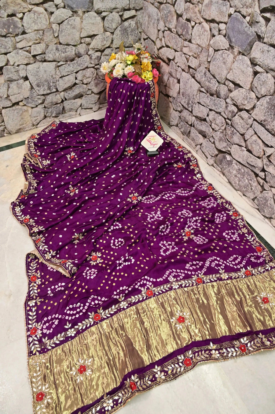 Purple Color Modal Silk Saree with Gota Patti and Allover Bandhani Work