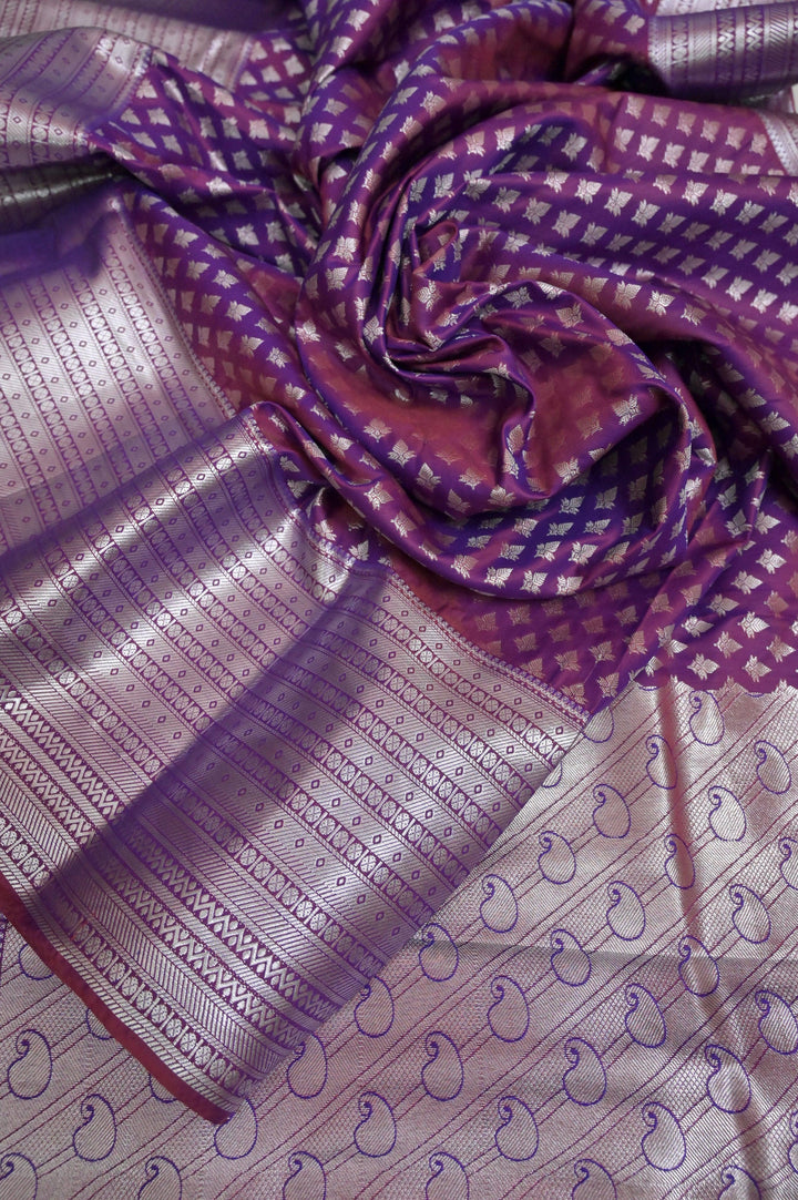 Purple Color South Silk With Allover Silver Buti and Border