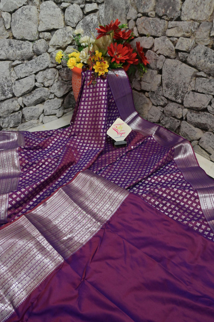 Purple Color South Silk With Allover Silver Buti and Border