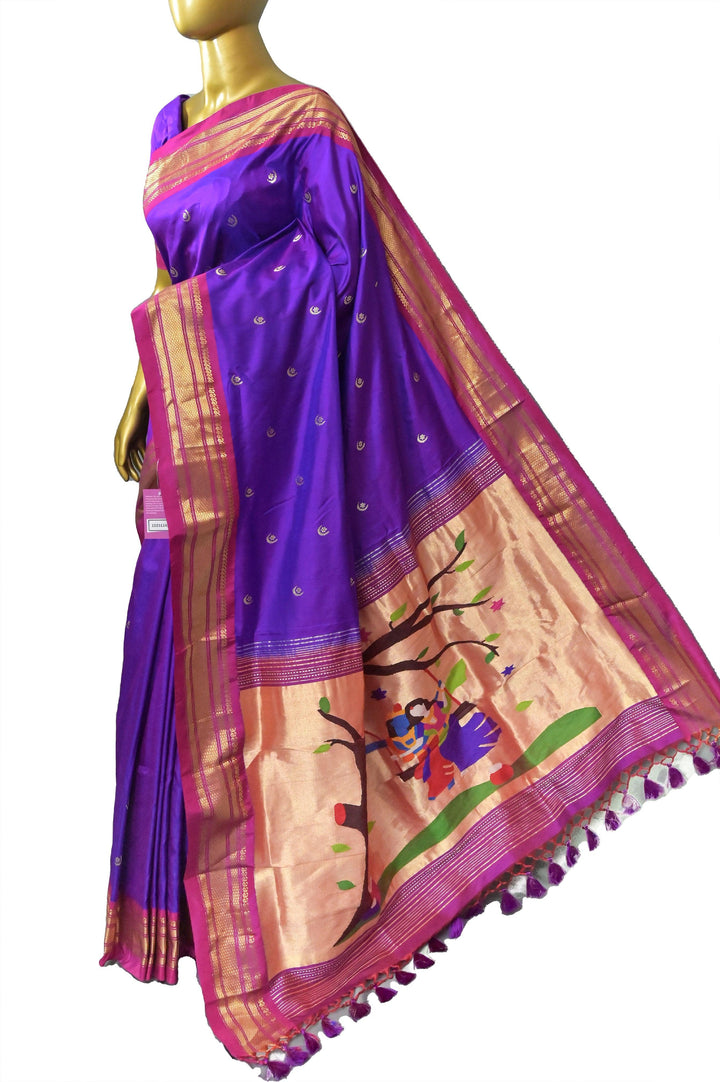 Purple Color Yeola Paithani Silk Saree with magenta Border