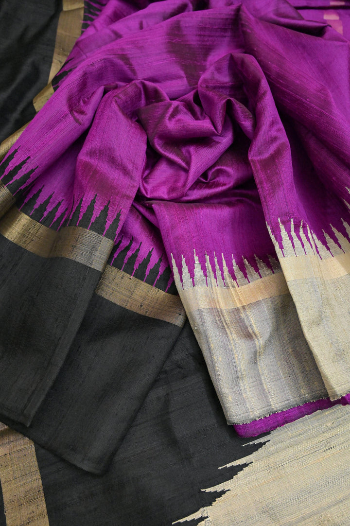 Purple Magenta Color Raw Silk Saree with Ganga Jamuna Border