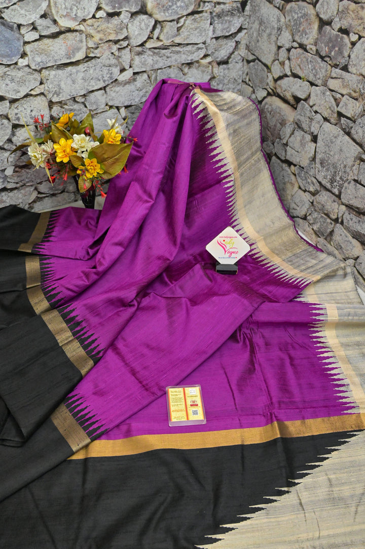 Purple Magenta Color Raw Silk Saree with Ganga Jamuna Border