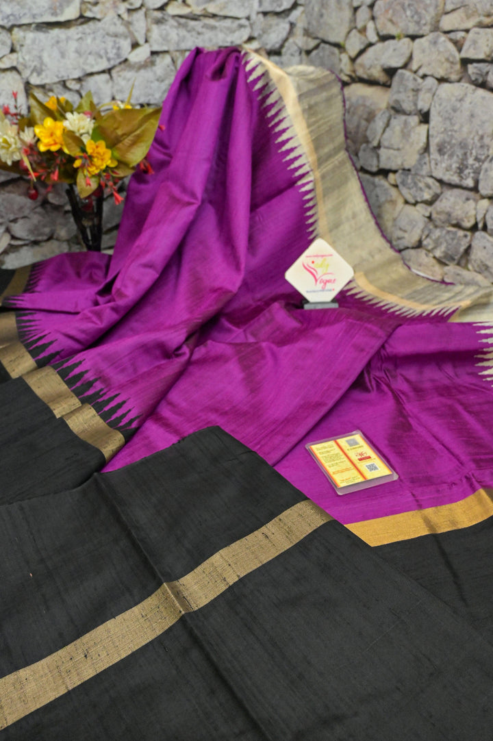 Purple Magenta Color Raw Silk Saree with Ganga Jamuna Border