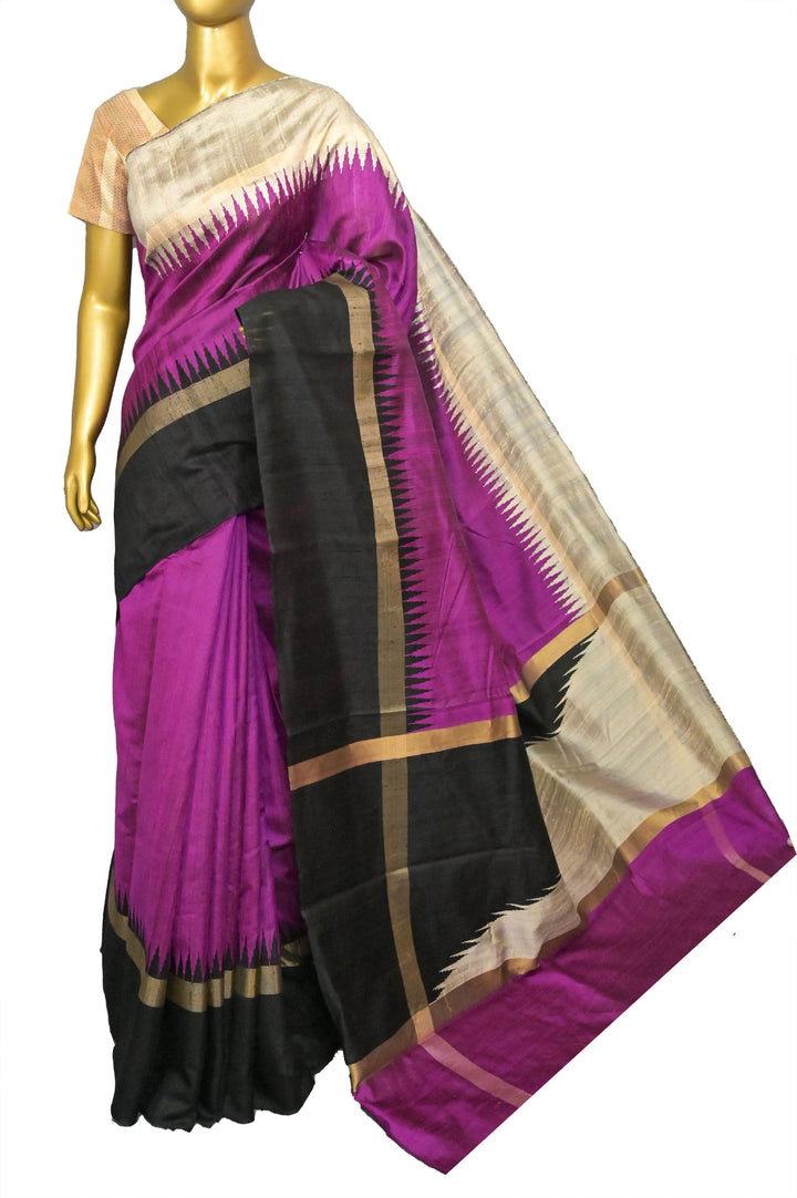 Purple Magenta Color Raw Silk Saree with Ganga Jamuna Border