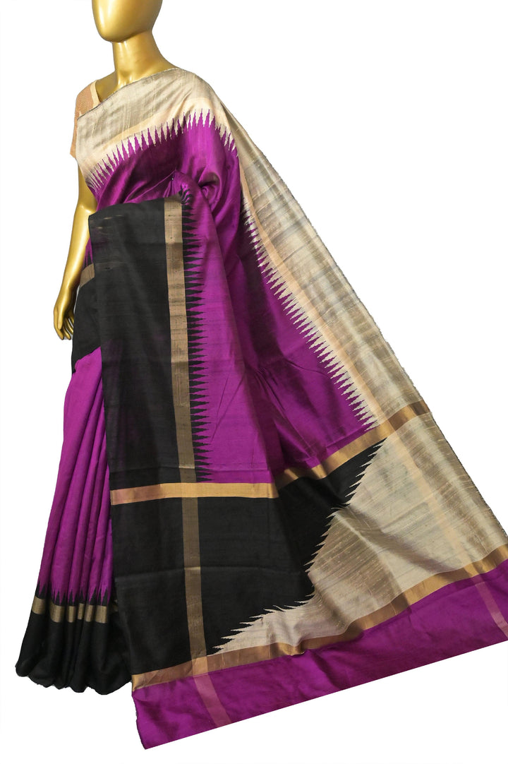 Purple Magenta Color Raw Silk Saree with Ganga Jamuna Border