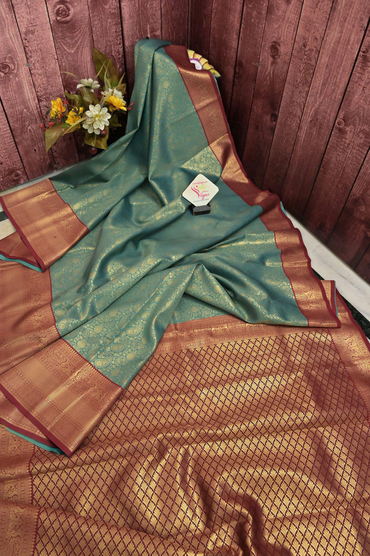 Rama Green Color Brocade South Silk Saeee with Golden Zari Work