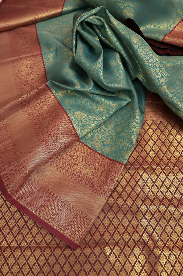 Rama Green Color Brocade South Silk Saeee with Golden Zari Work