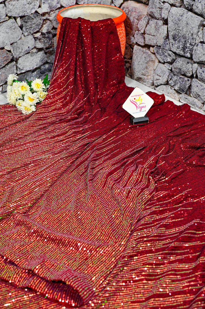 Red Color Designer Net Saree with Sequin Work