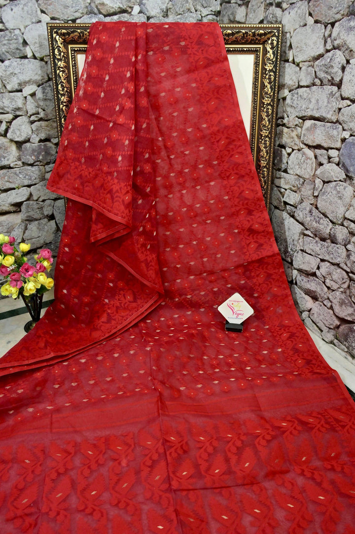Red Color Jamdani Saree with Allover Work