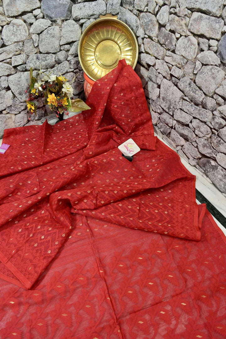Red Color Jamdani Saree with Allover Work