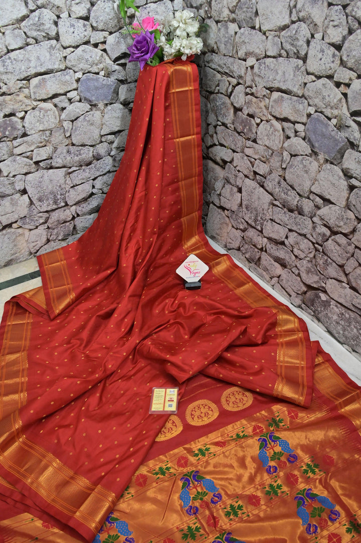 Red Color Maharani Paithani Saree with Golden Buti Work