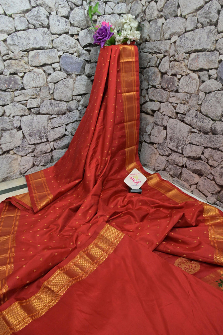 Red Color Maharani Paithani Saree with Golden Buti Work