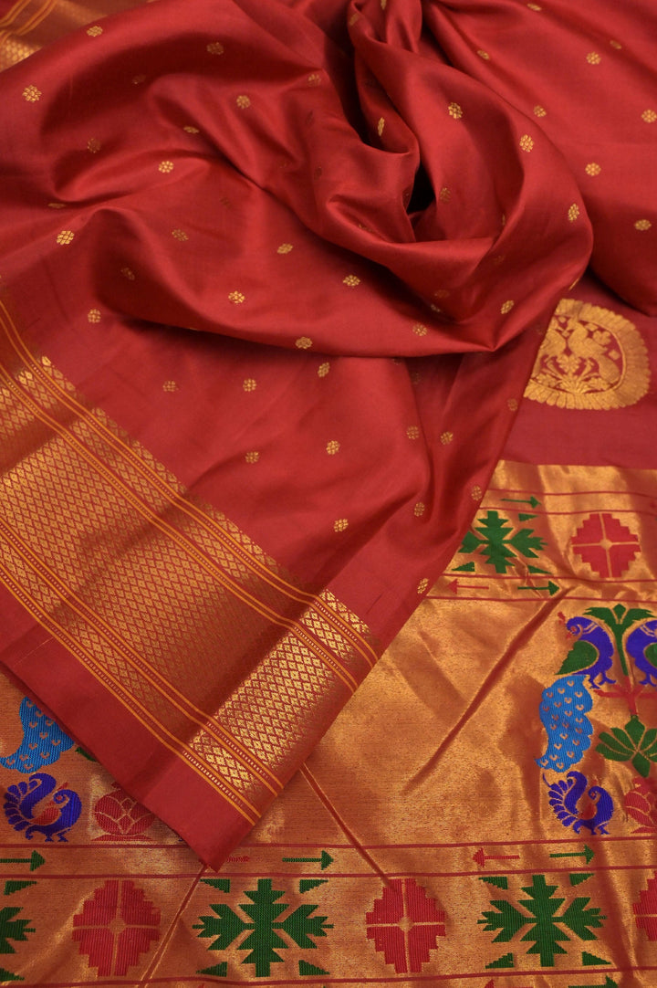 Red Color Maharani Paithani Saree with Golden Buti Work