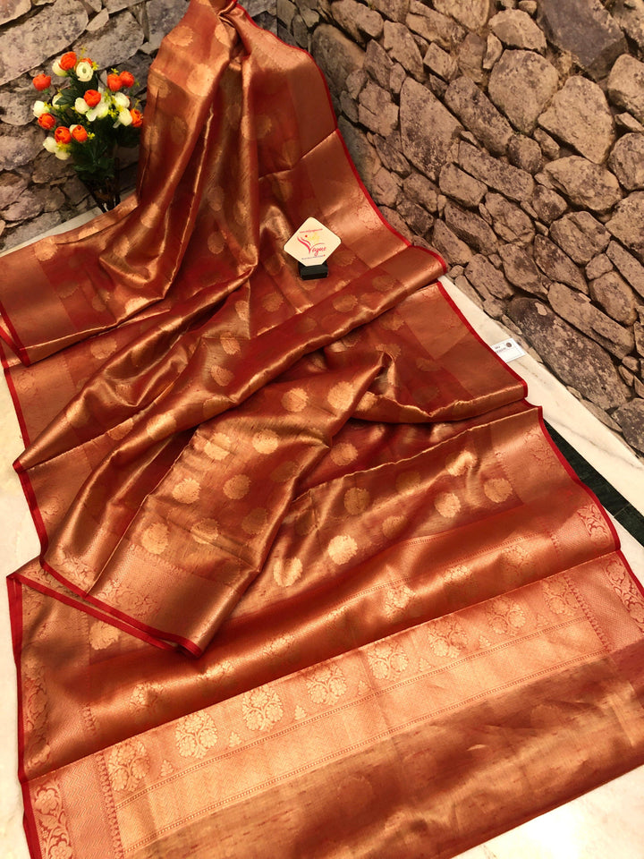 Red Golden Color Tissue Banarasi Saree with Zari Work