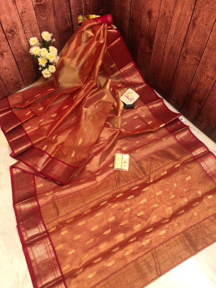 Red Golden Color Tissue Chanderi Banarasi Saree