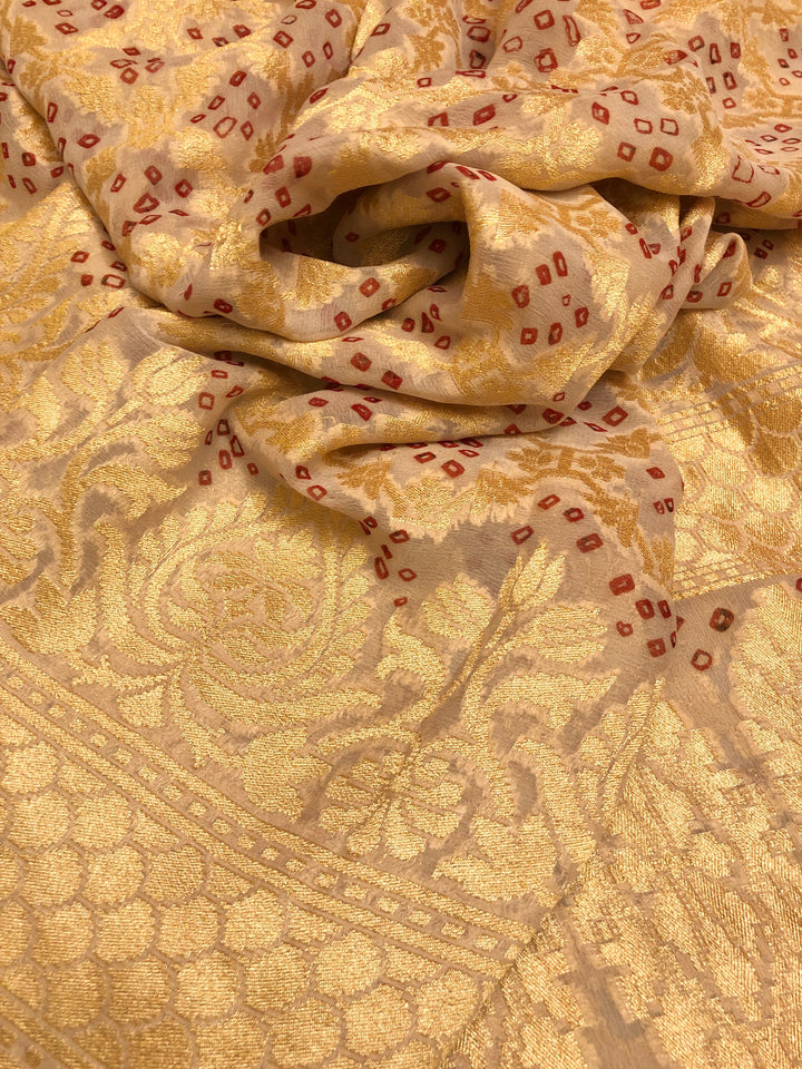 Rich Cream Color Georgette Banarasi with Jaal & Hand Bandhani Work