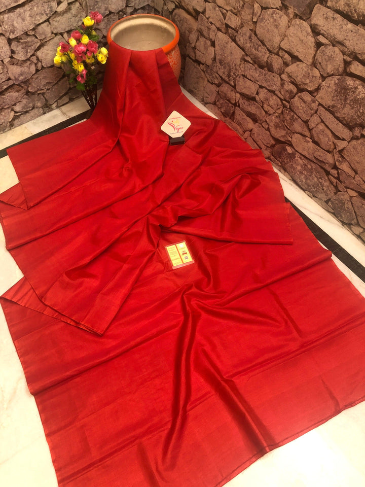 Rose Red Color Pure Bishnupur Silk Saree with Hand Painted Kalamakari Blouse