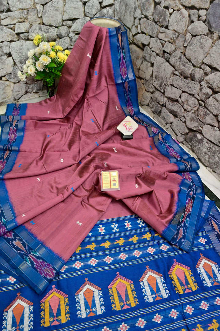 Rouge Pink Color Pure Raw Silk Saree with Sambalpuri Border and Dolabedi Pallu