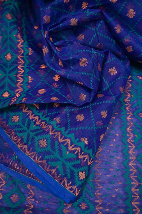Royal Blue Color Jamdani Saree with Allover Weaving Work