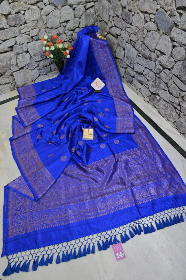 Royal Blue Color Pure Raw Silk Banarasi Saree