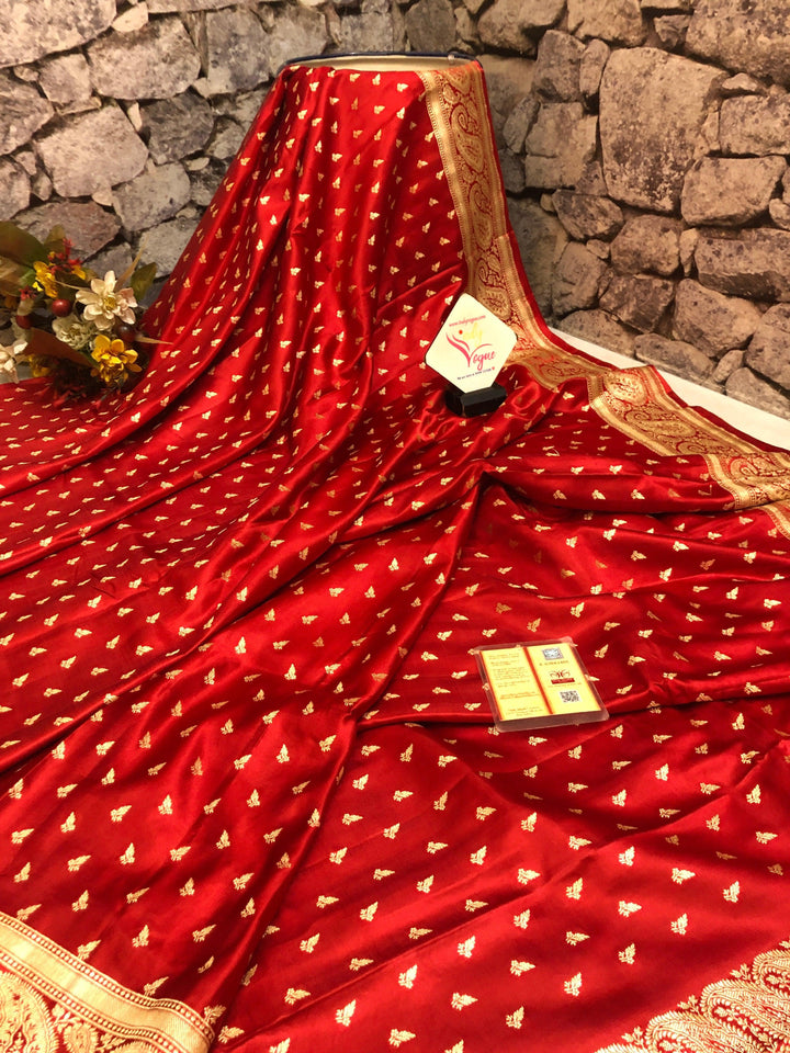 Royal Red Color Color Handloom Mashru Banarasi Silk Saree
