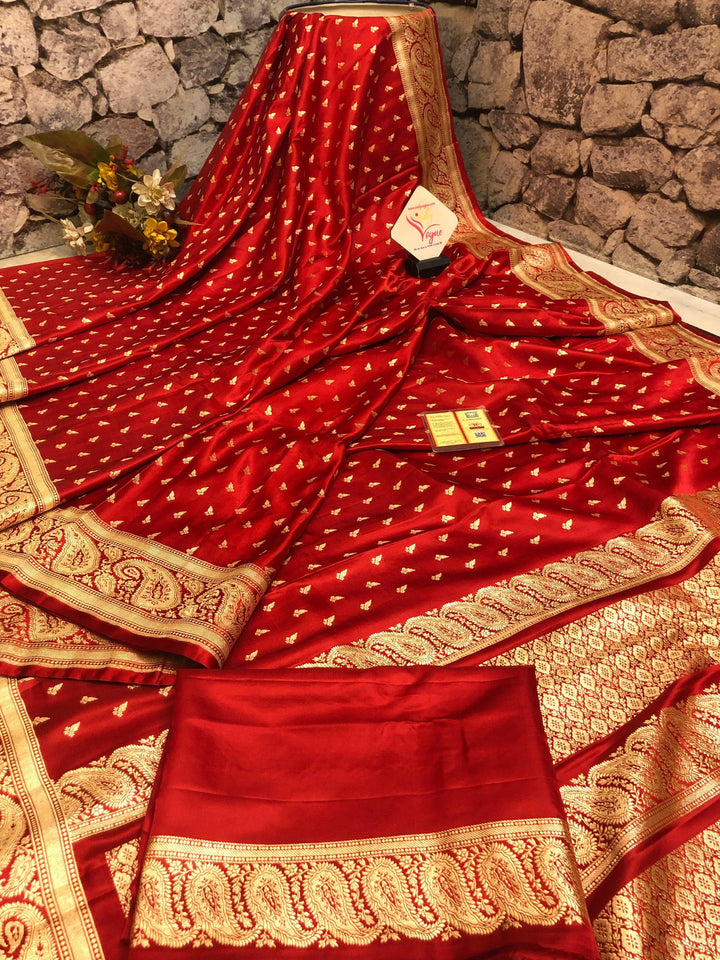 Royal Red Color Color Handloom Mashru Banarasi Silk Saree
