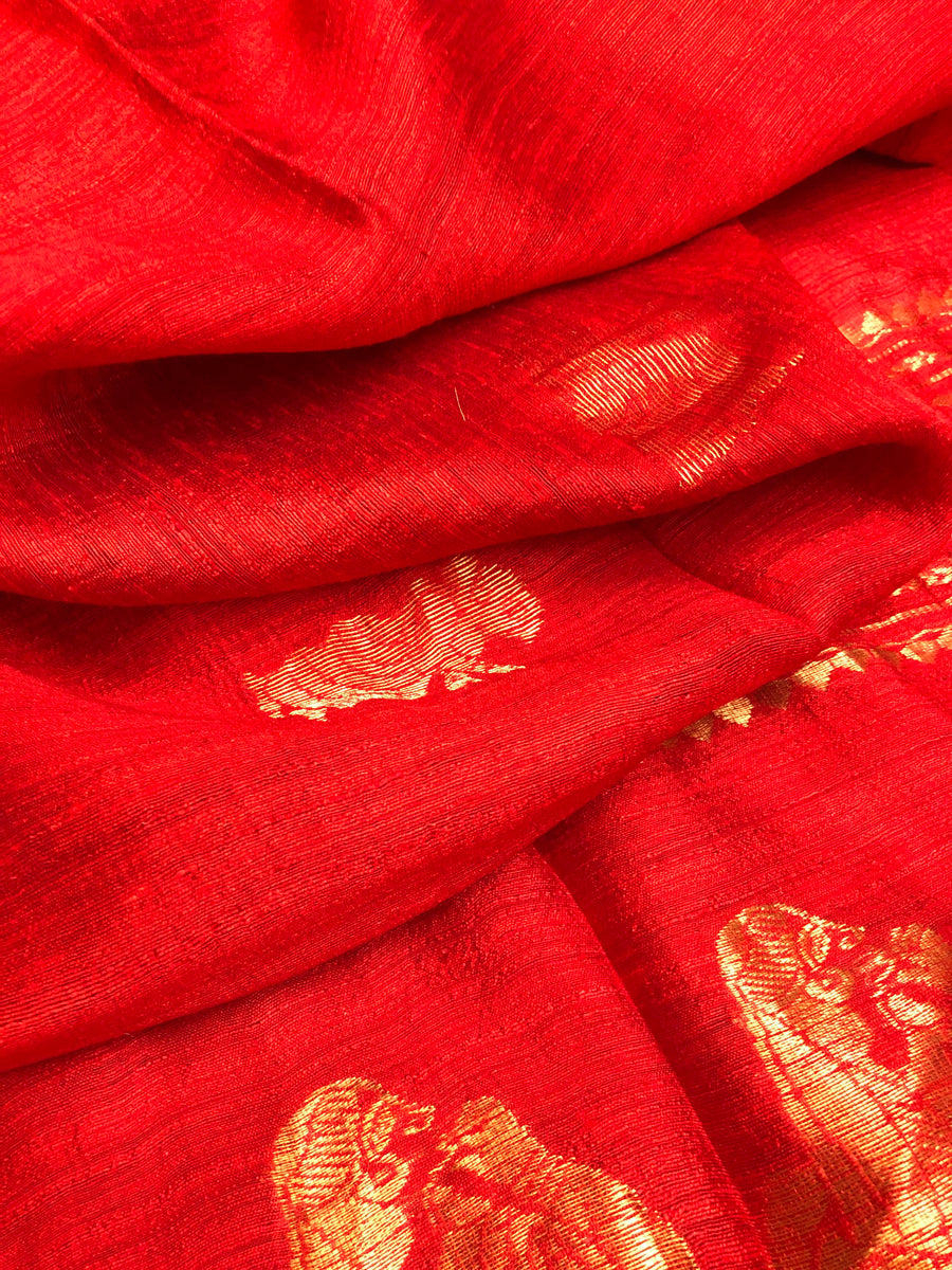 Royal Red Color Matka Handloom Saree with Baluchari Design Allover